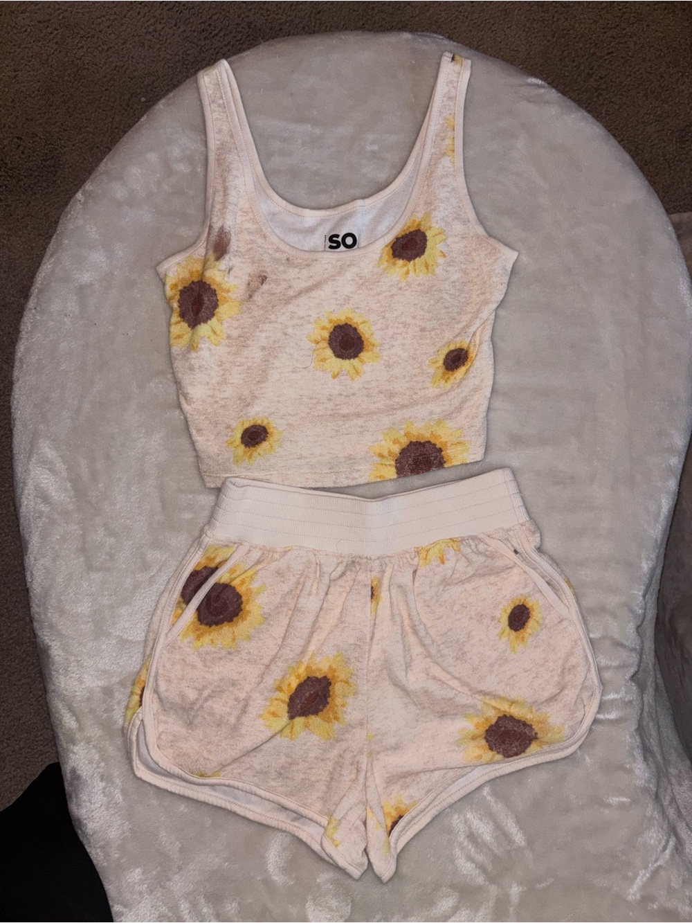SO Sunflower Tank & Shorts Pajama Set - Cream & Yellow